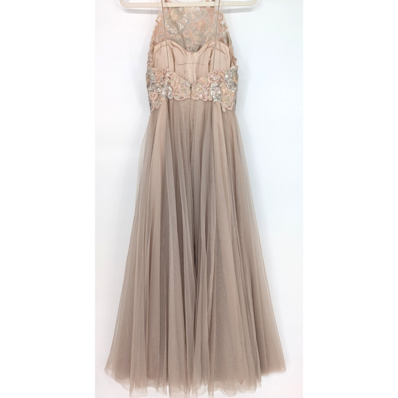 Watters Carly Lace Sequin Bodice Sheer Tulle Skirt Maxi Bridal Formal Event Gown - Picture 9 of 15